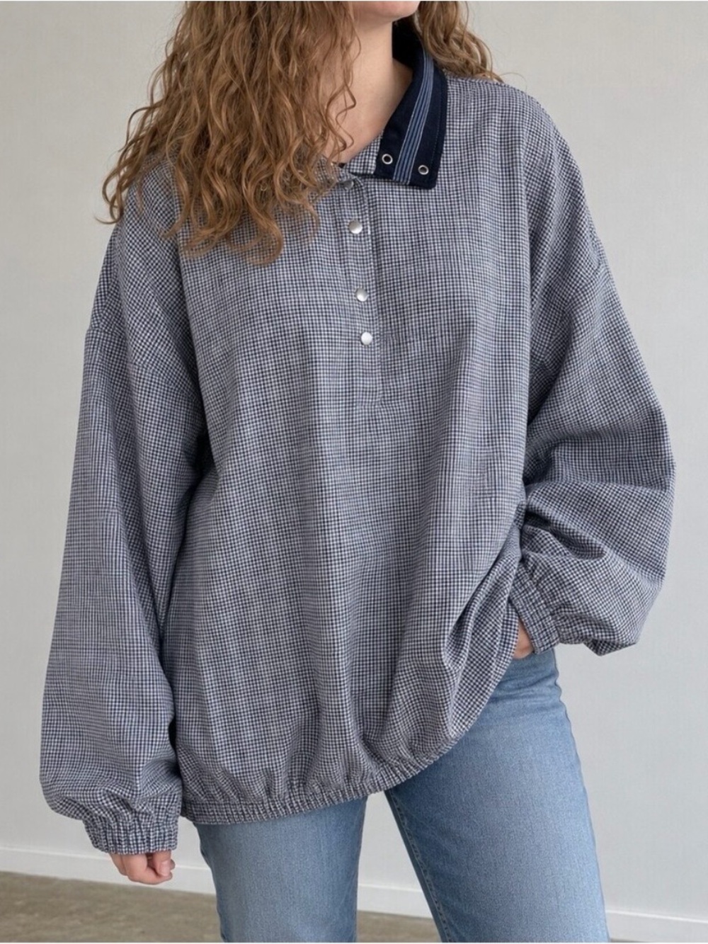 Bette & Court Vintage Blue Check Shacket Top Womens Xlarge